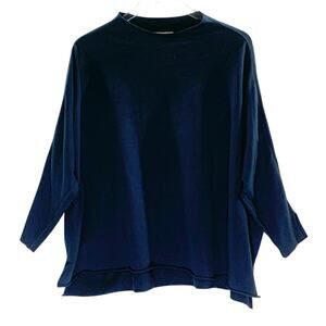 Tutu Lilli ML Womens Navy Mock Neck Relaxed Sweatshirt Top Boxy Lagenlook